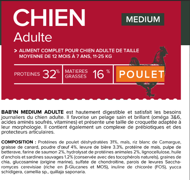 Croquettes Chien Médium Adulte - Bab'in  - 12 kg