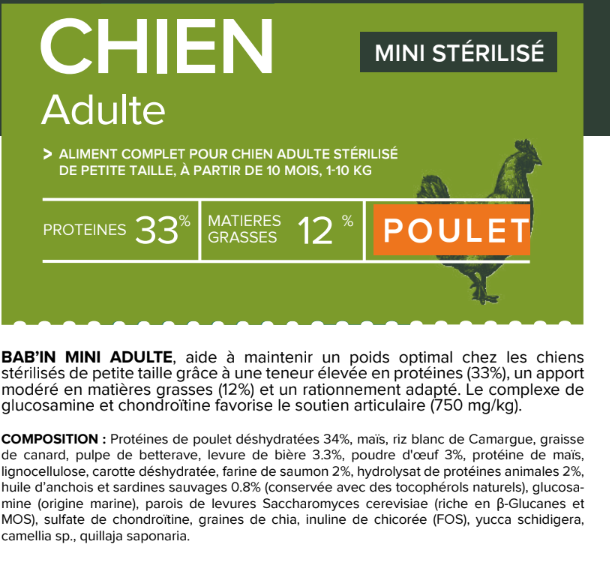 Croquettes Chien Mini Stérilisé - Bab'in - 6 kg