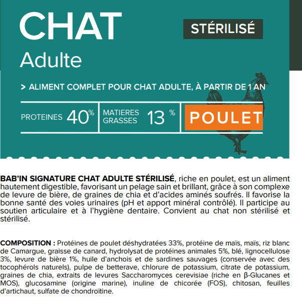 Croquettes Chat poulet - Bab'in - 6 kg