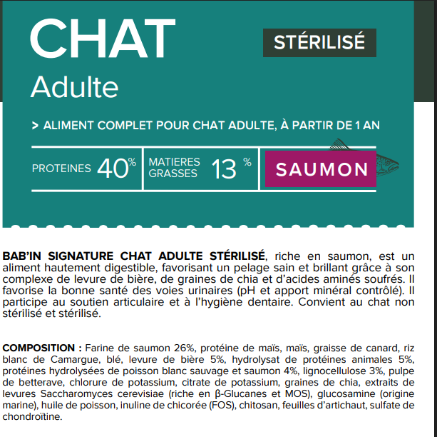Croquettes Chat Adulte BABIN - Saumon - 6 kg
