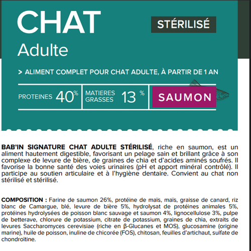 Croquettes Chat Adulte BABIN - Saumon - 6 kg