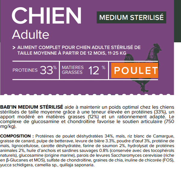 Croquettes medium stérélisé - Babin - 12 kg